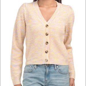 Heartloom Button Front Puff Shoulder Marled Cardigan Sweater Womens Size XL